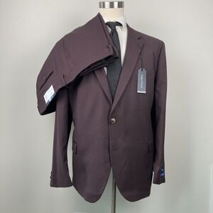 Nautica Mens Modern fit 2 Piece Suit 52 R / 47 Waist Burgundy Red Solid Stretch